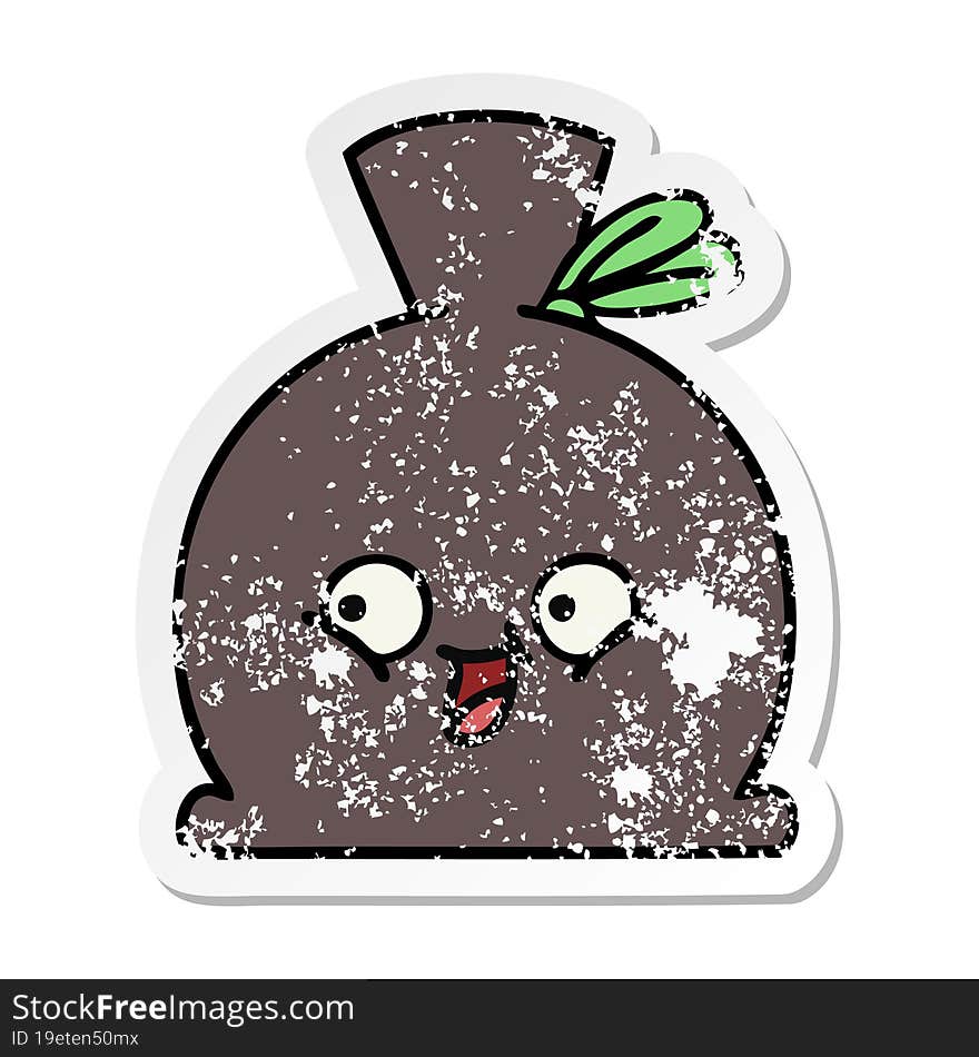 distressed sticker of a cute cartoon sack