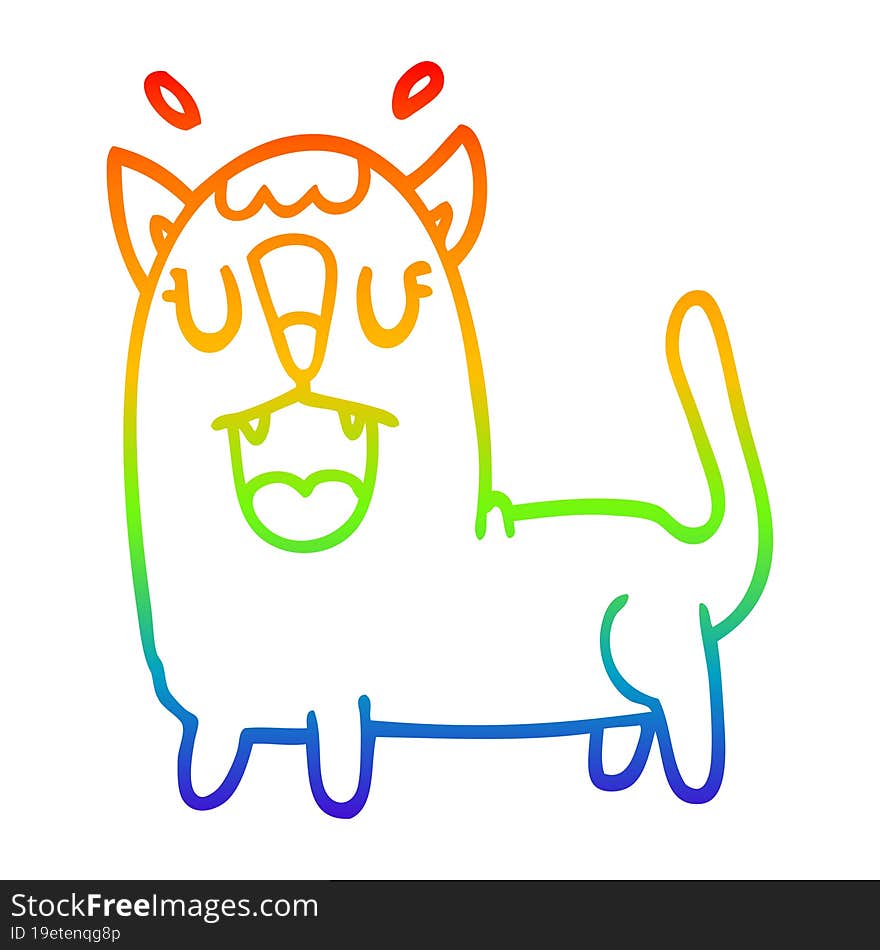 rainbow gradient line drawing cartoon funny cat