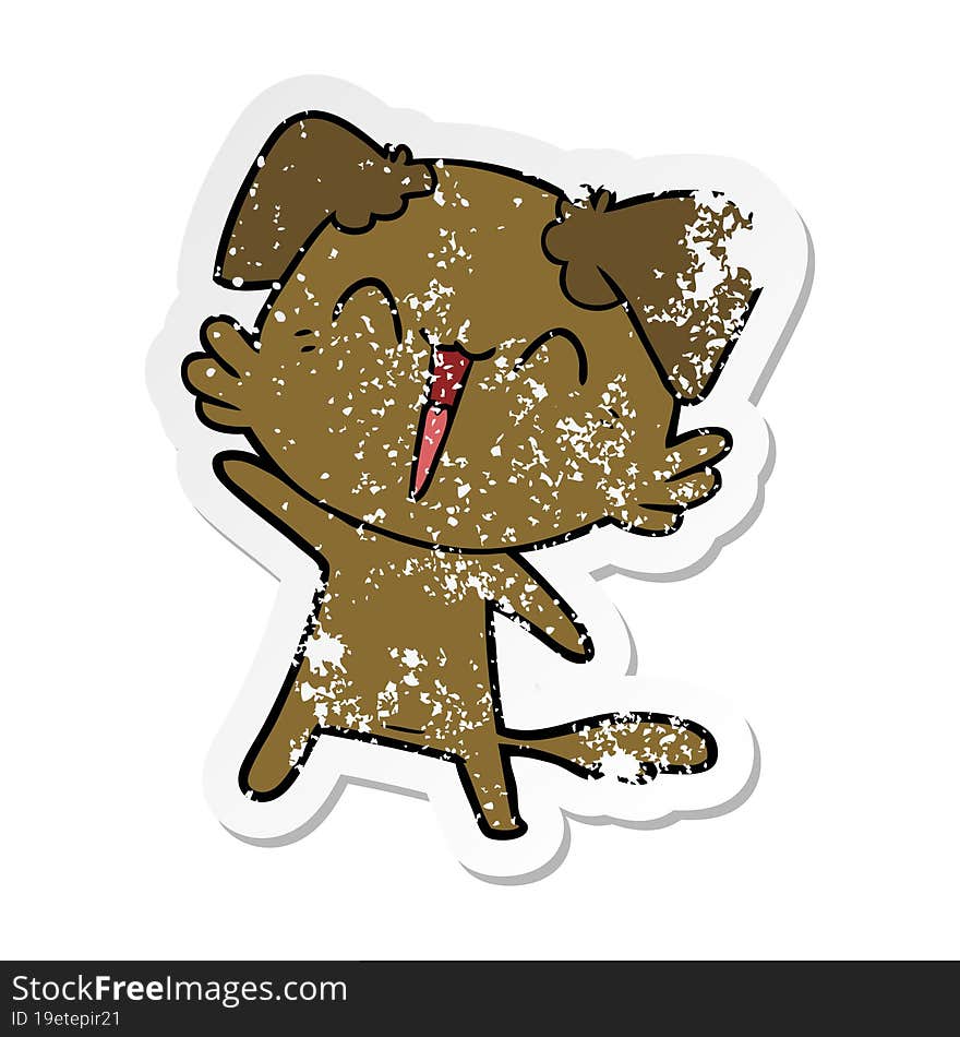 distressed sticker of a happy little dog cartoon