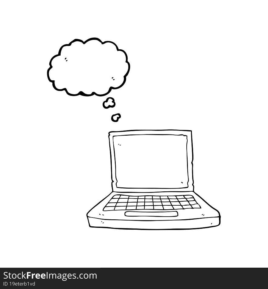 freehand drawn thought bubble cartoon laptop computer