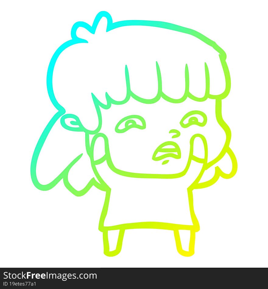 Cold Gradient Line Drawing Cartoon Worried Woman