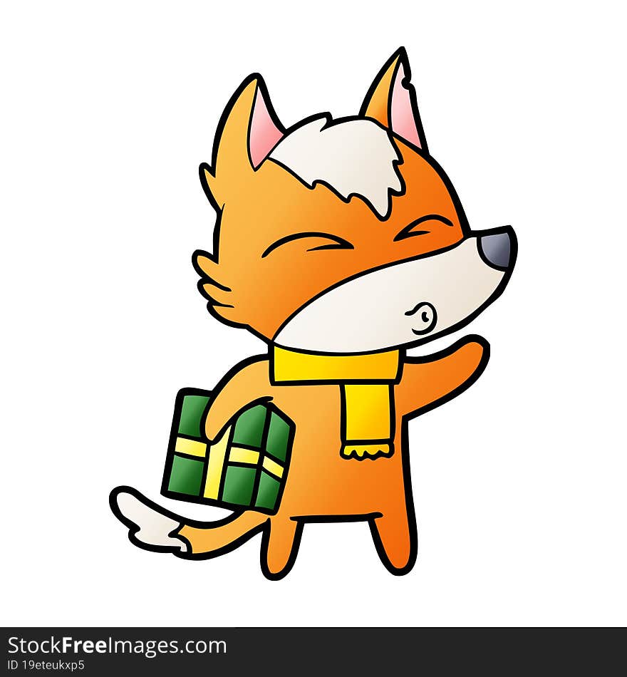 fox cartoon character with present. fox cartoon character with present