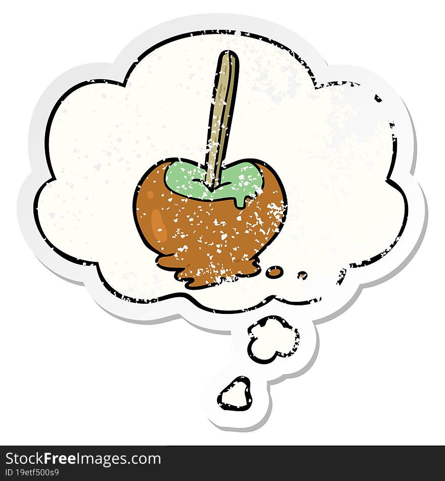 Cartoon Toffee Apple And Thought Bubble As A Distressed Worn Sticker