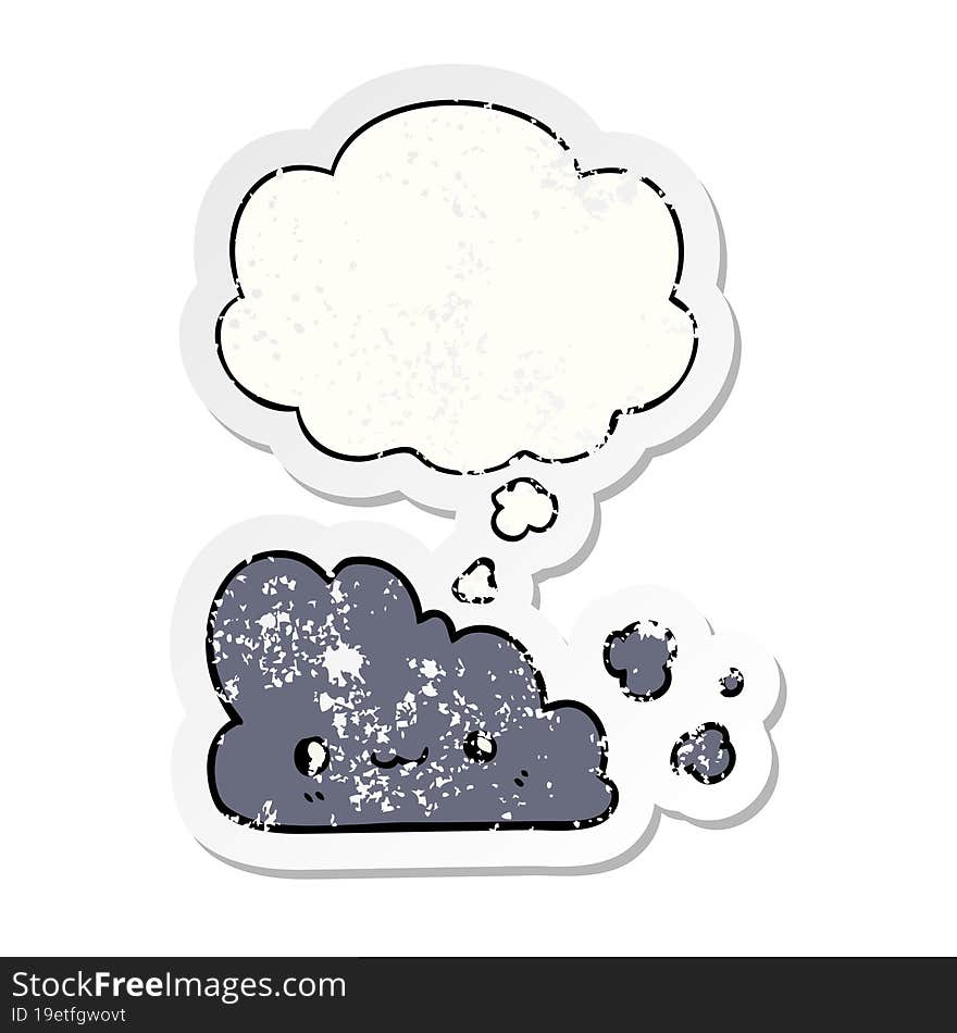 cute cartoon cloud and thought bubble as a distressed worn sticker