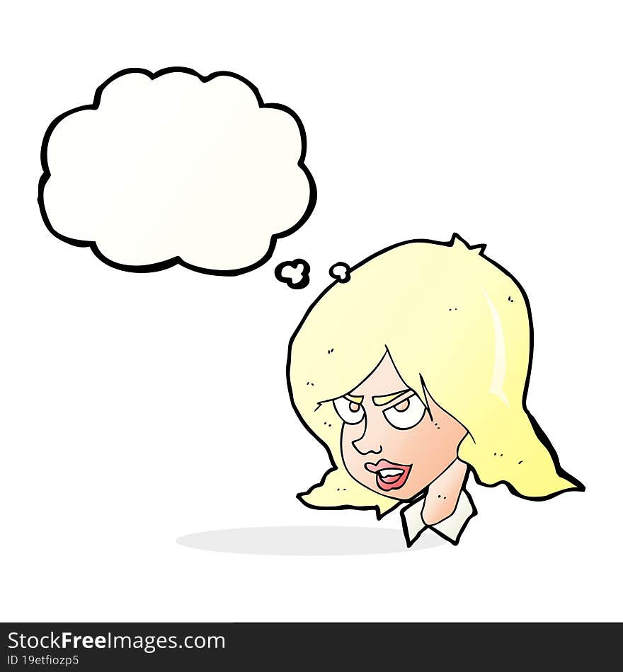 cartoon annoyed woman with thought bubble