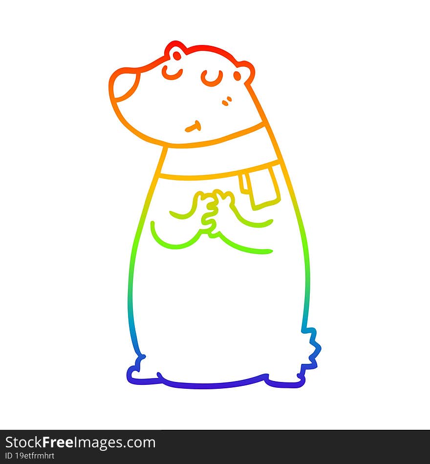 rainbow gradient line drawing cartoon bear wearing scarf