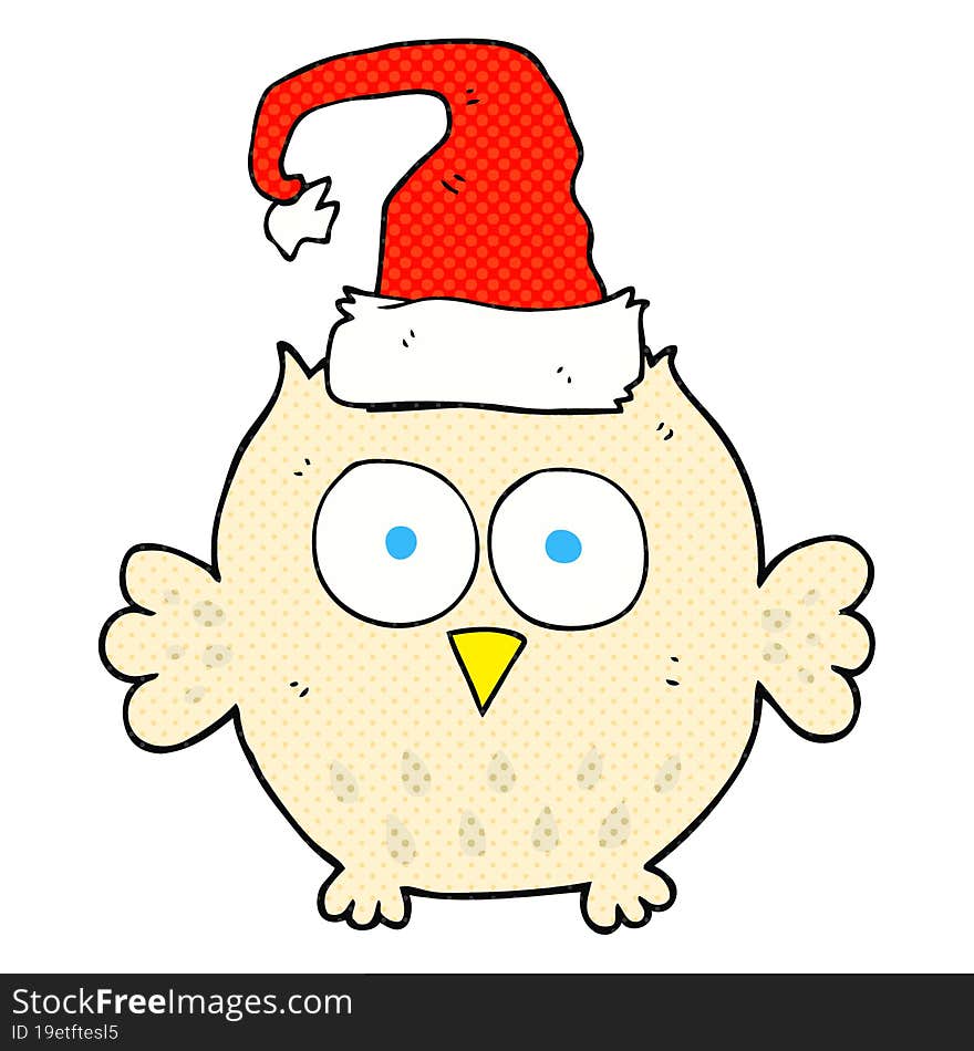 freehand drawn cartoon owl wearing christmas hat