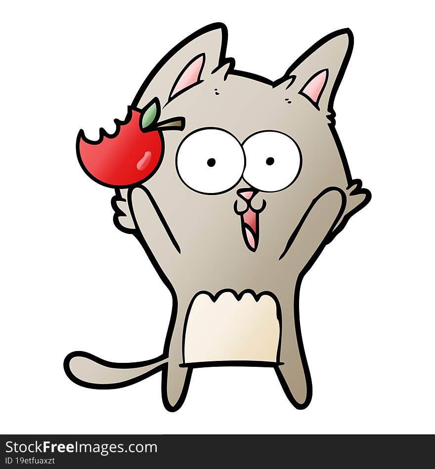 funny cartoon cat with apple. funny cartoon cat with apple