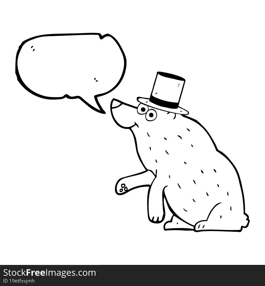 freehand drawn speech bubble cartoon bear in top hat