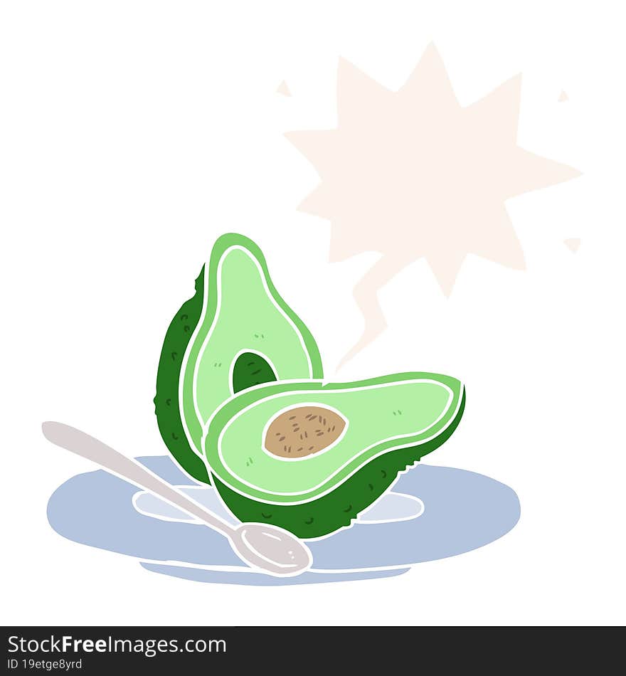 cartoon halved avocado and speech bubble in retro style