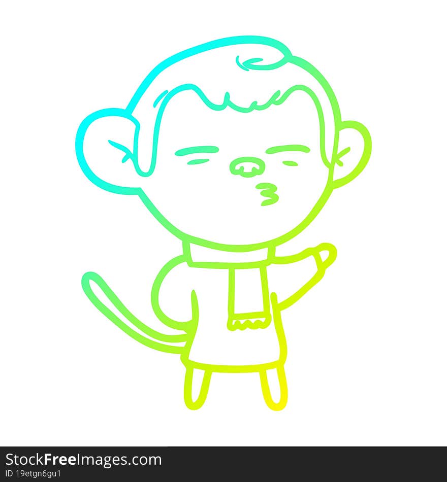 cold gradient line drawing cartoon suspicious monkey