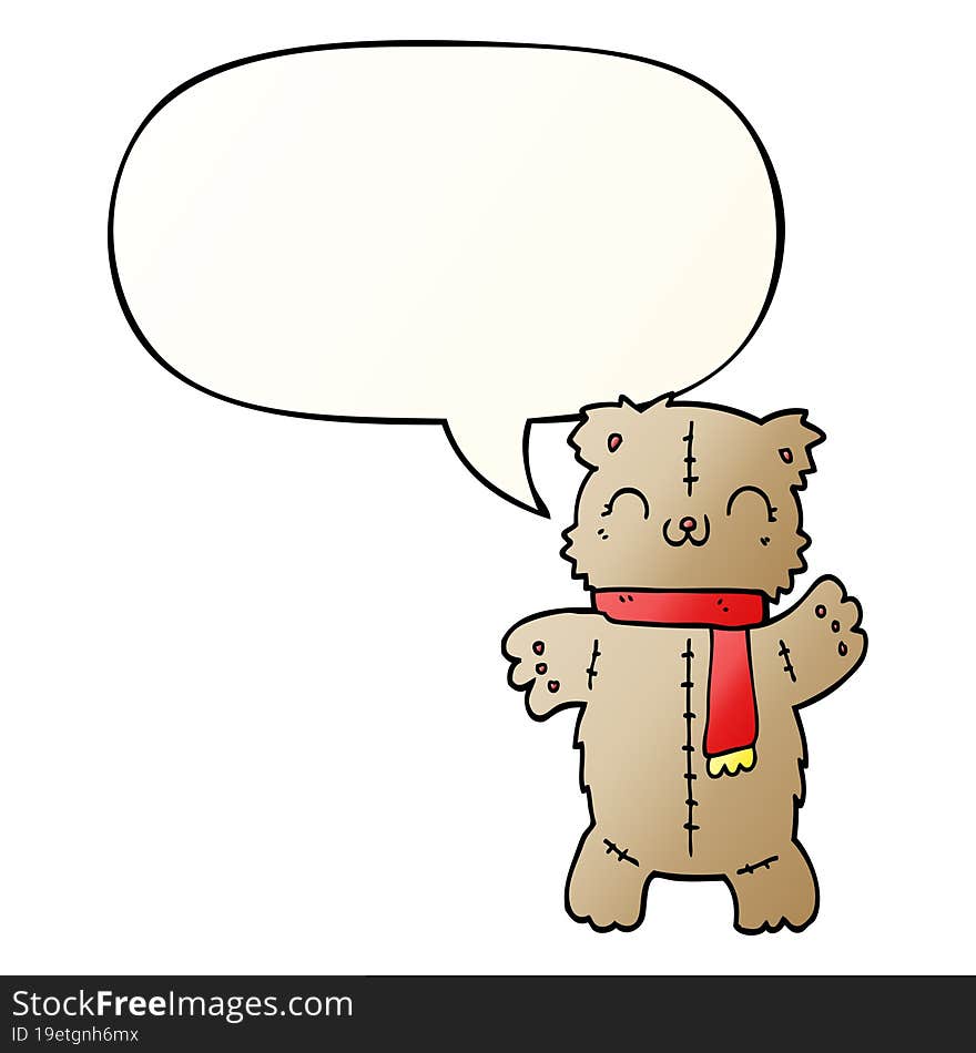 cartoon teddy bear and speech bubble in smooth gradient style