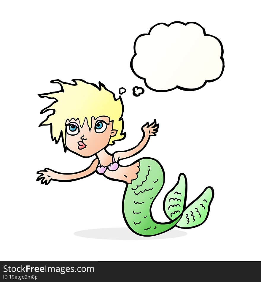 cartoon mermaid with thought bubble