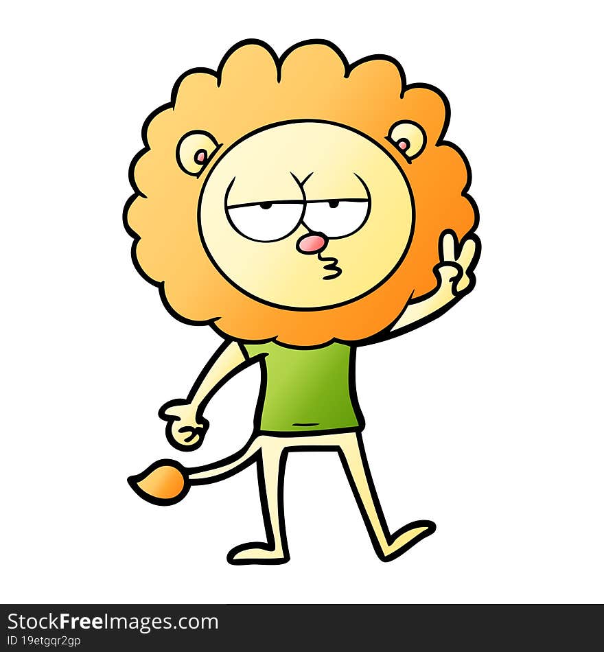 cartoon bored lion waving. cartoon bored lion waving