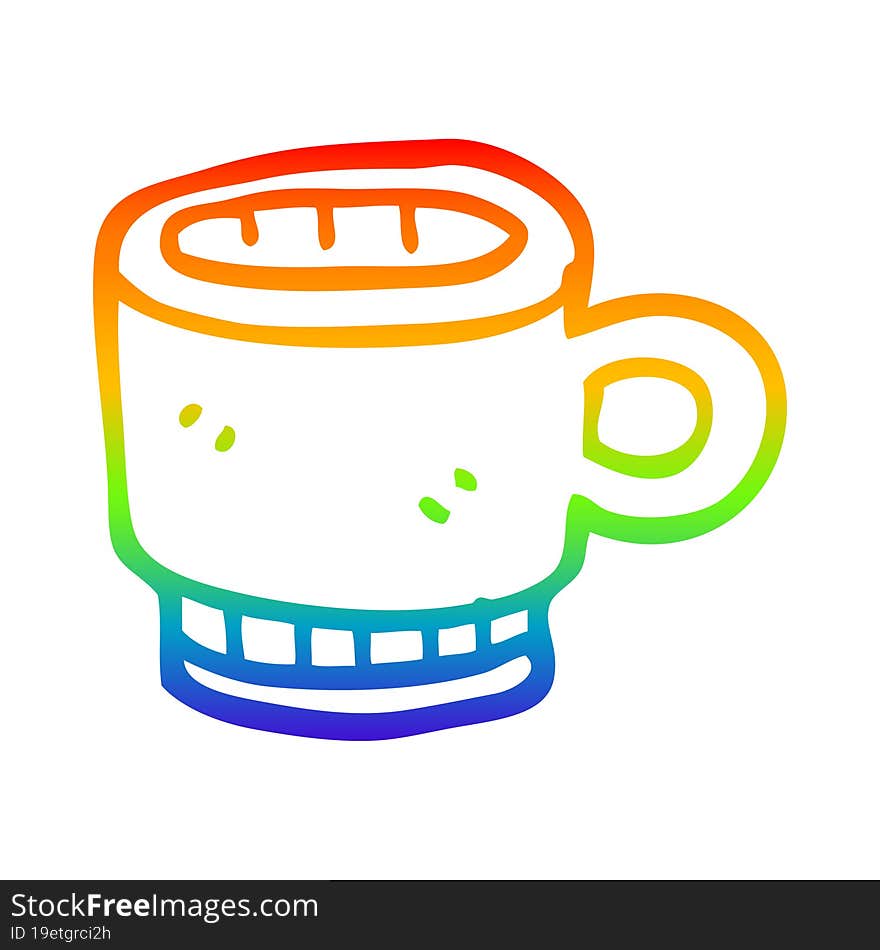 rainbow gradient line drawing cartoon coffee mug