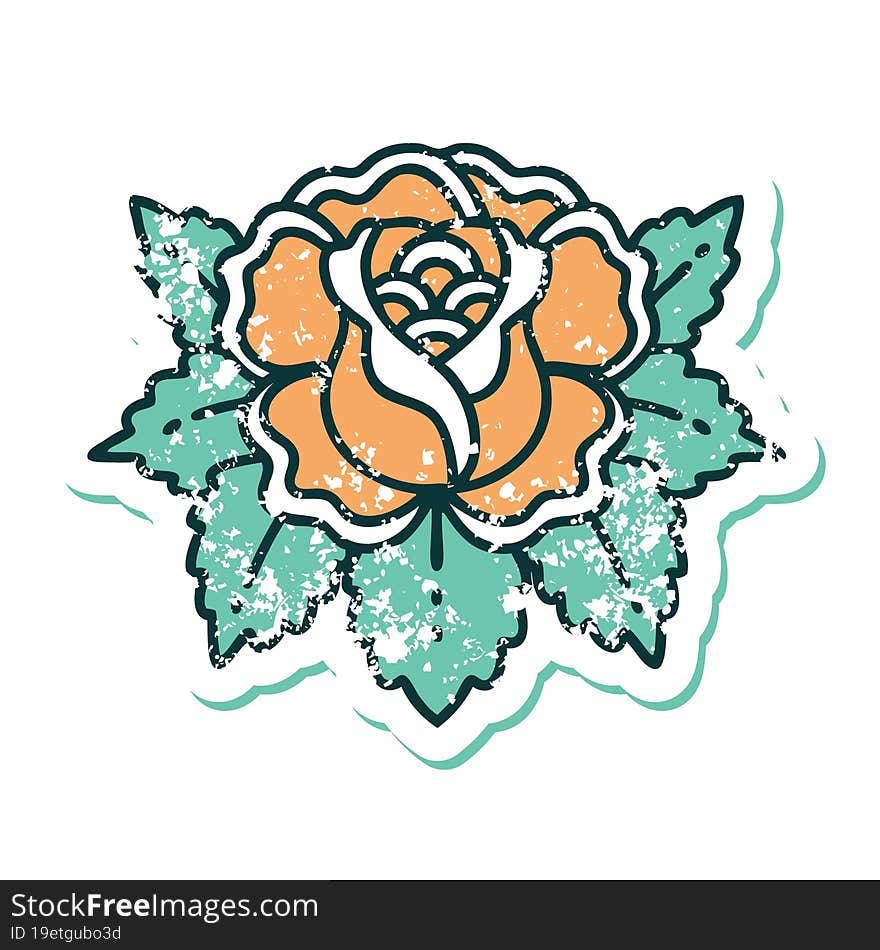 Distressed Sticker Tattoo Style Icon Of A Rose