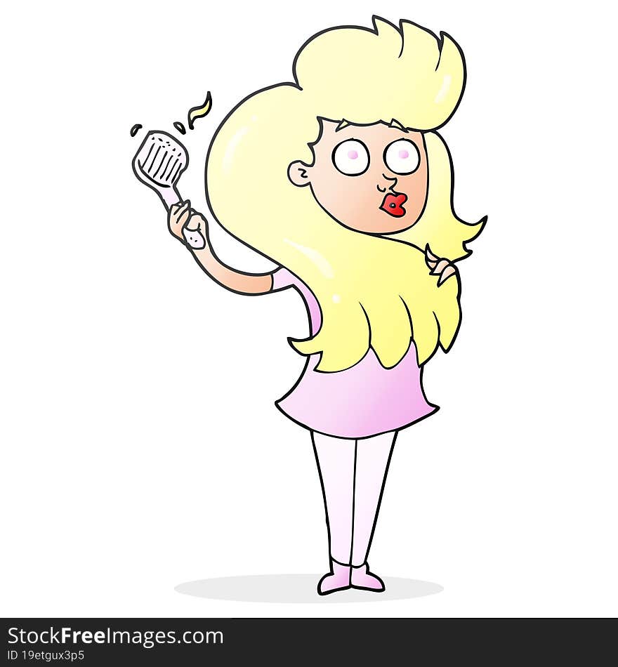 Cartoon Woman Brushing Hair