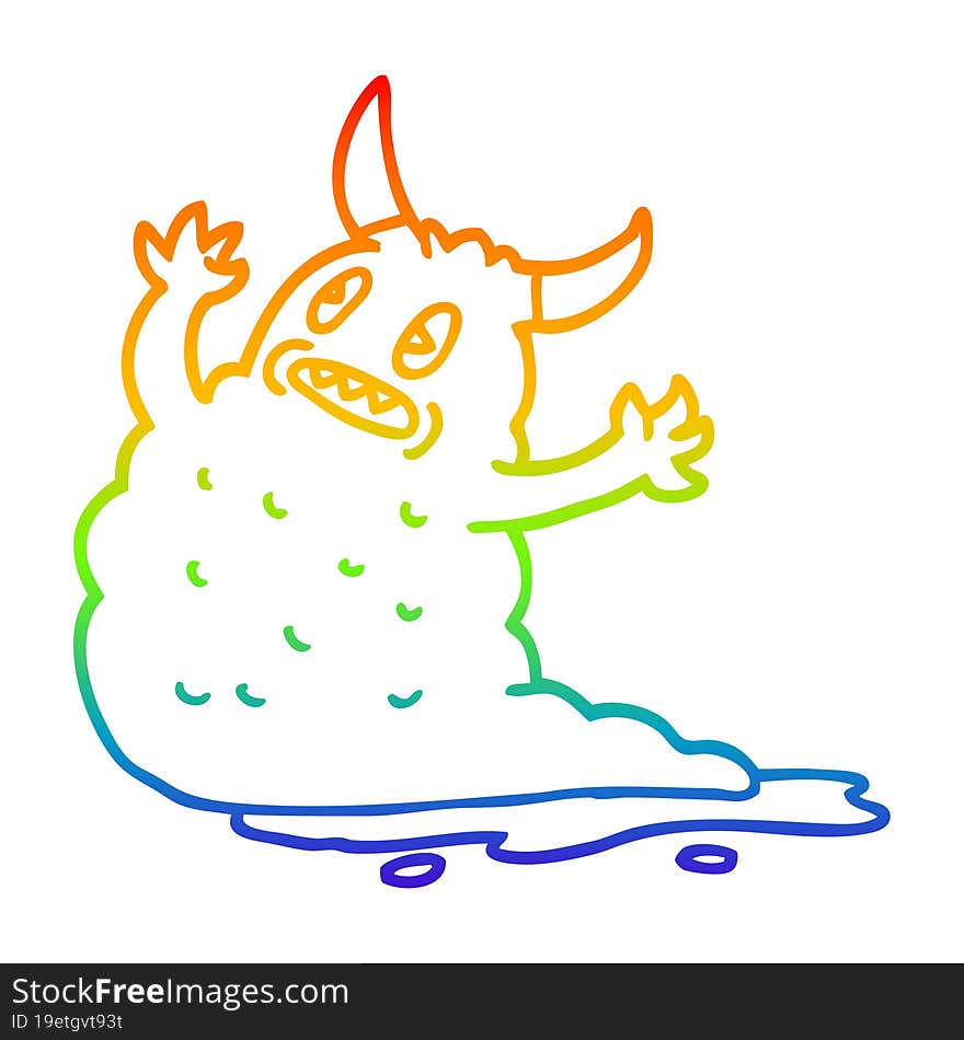 rainbow gradient line drawing of a cartoon demon