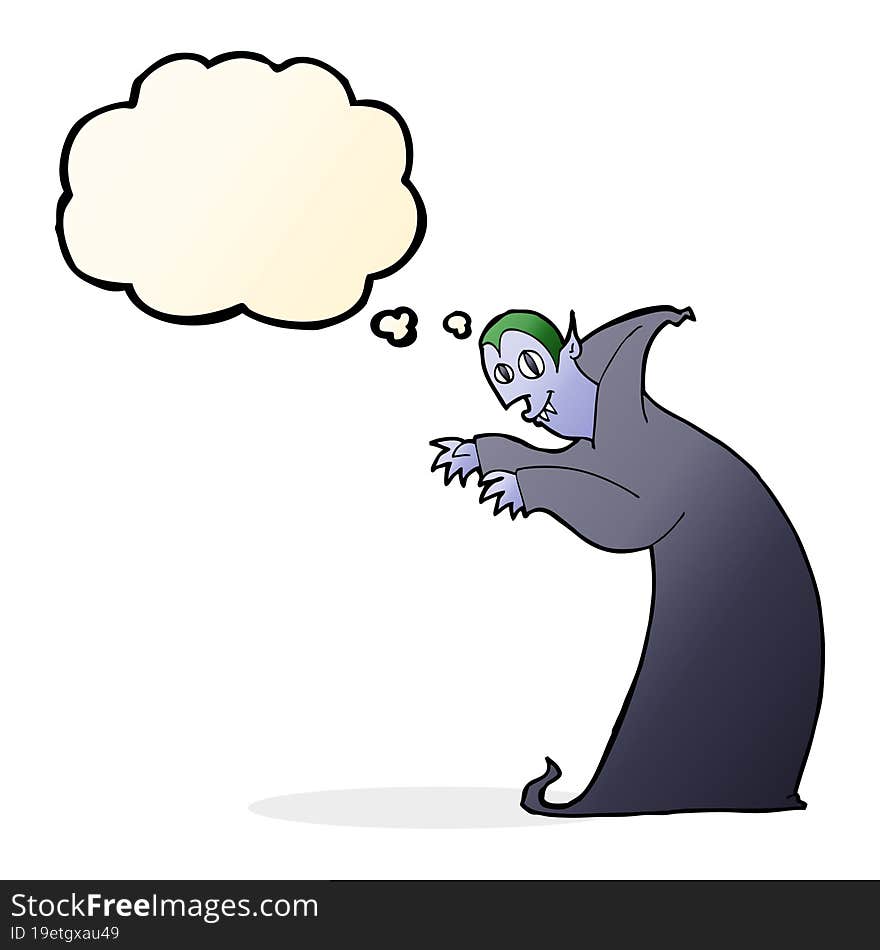 cartoon spooky vampire with thought bubble