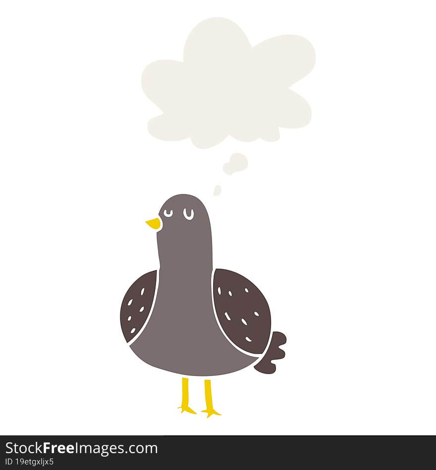 cartoon bird with thought bubble in retro style