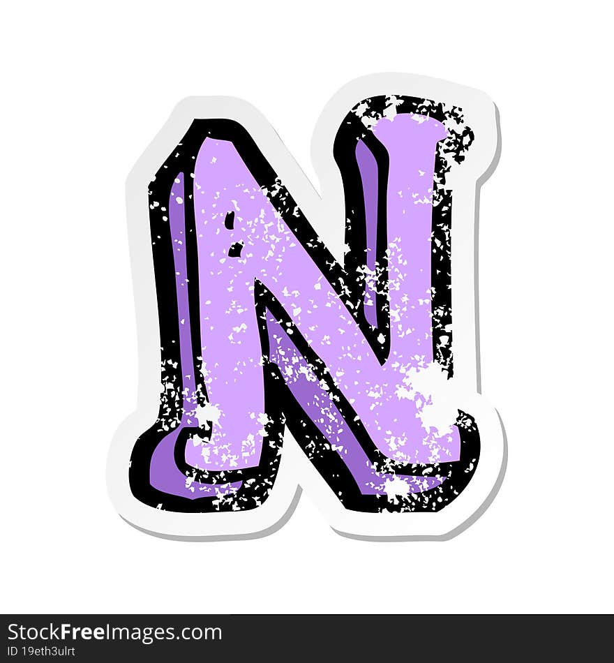 retro distressed sticker of a cartoon letter N