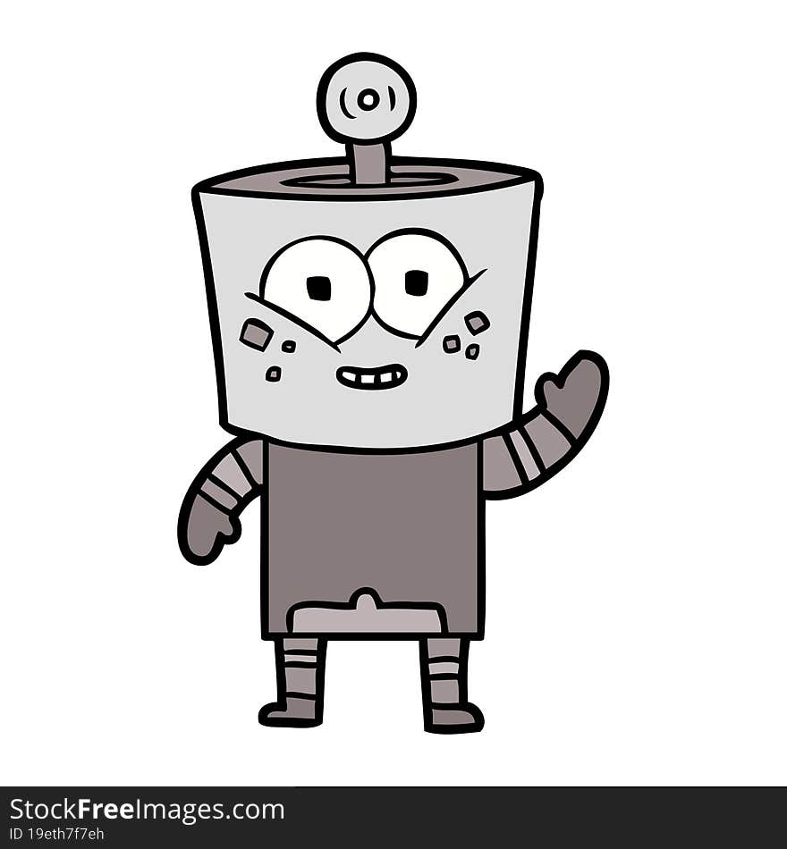 happy cartoon robot waving hello. happy cartoon robot waving hello