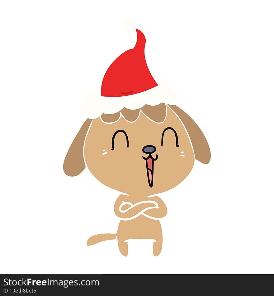 cute flat color illustration of a dog wearing santa hat