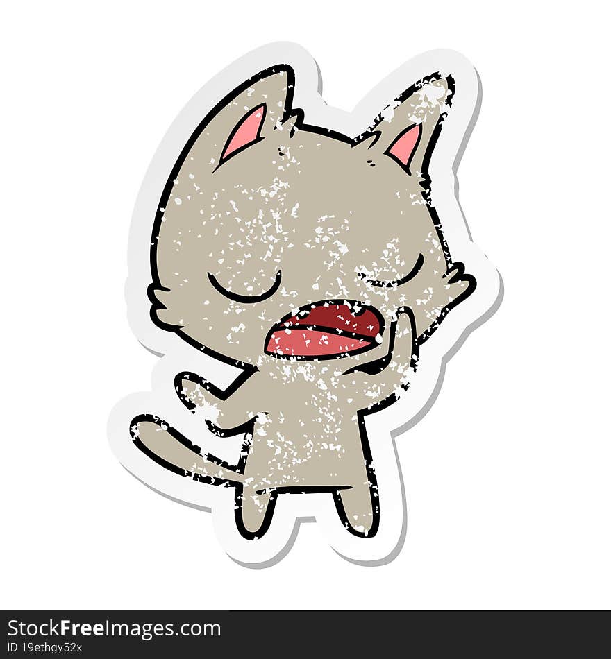 distressed sticker of a talking cat cartoon