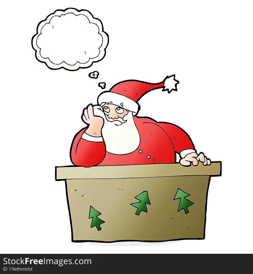 cartoon bored santa claus with thought bubble