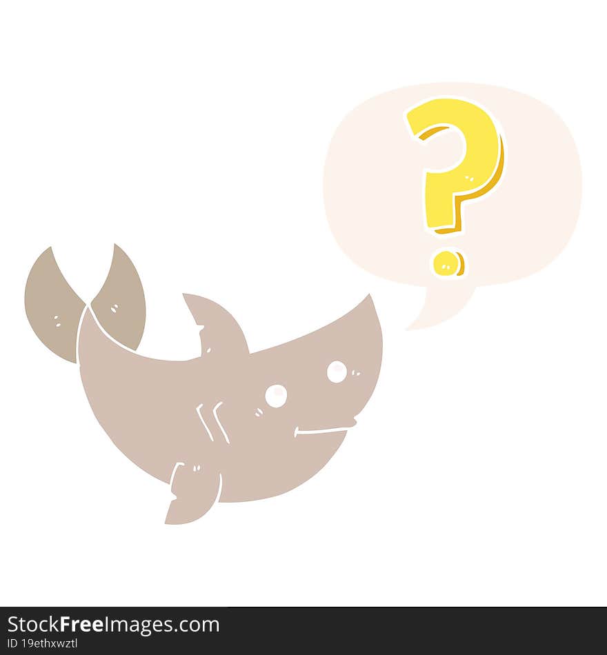 cartoon shark asking question and speech bubble in retro style