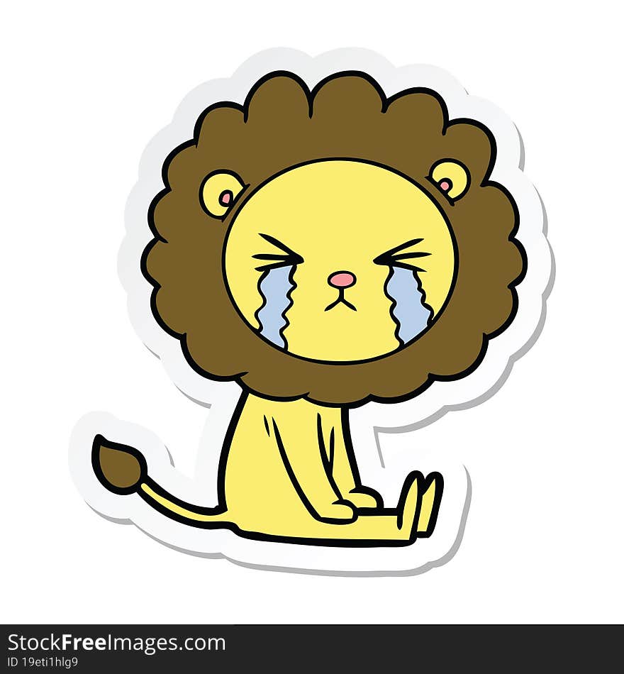 sticker of a cartoon crying lion