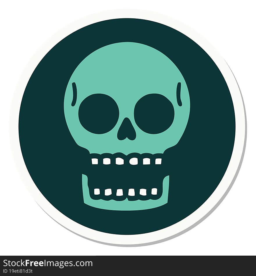 sticker of tattoo in traditional style of a skull. sticker of tattoo in traditional style of a skull