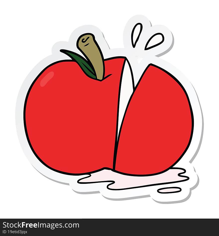 sticker of a cartoon sliced apple