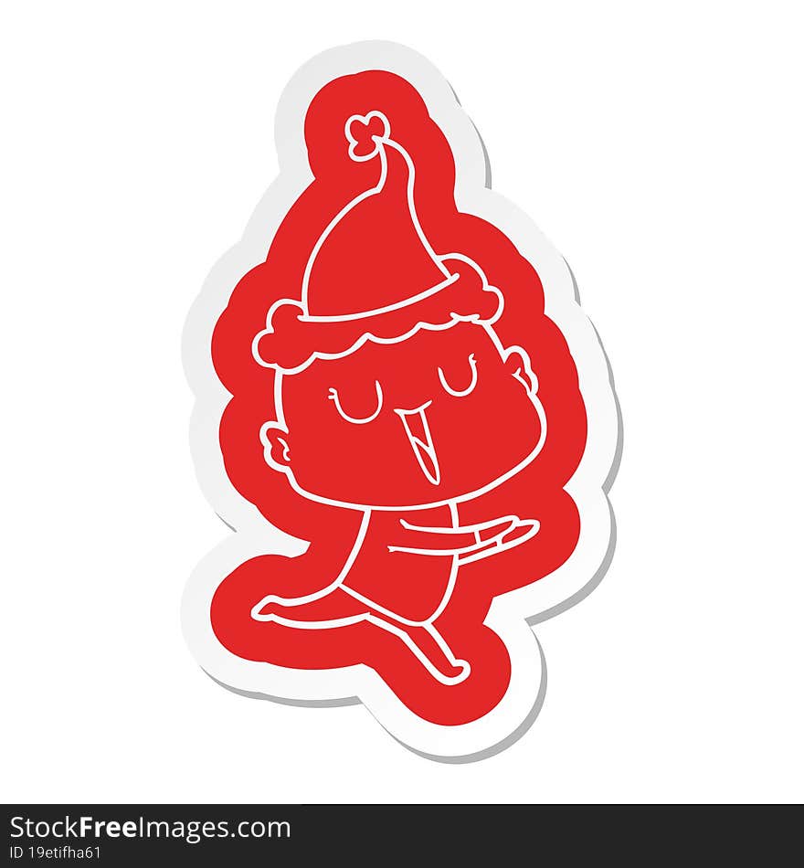 happy quirky cartoon  sticker of a bald man wearing santa hat