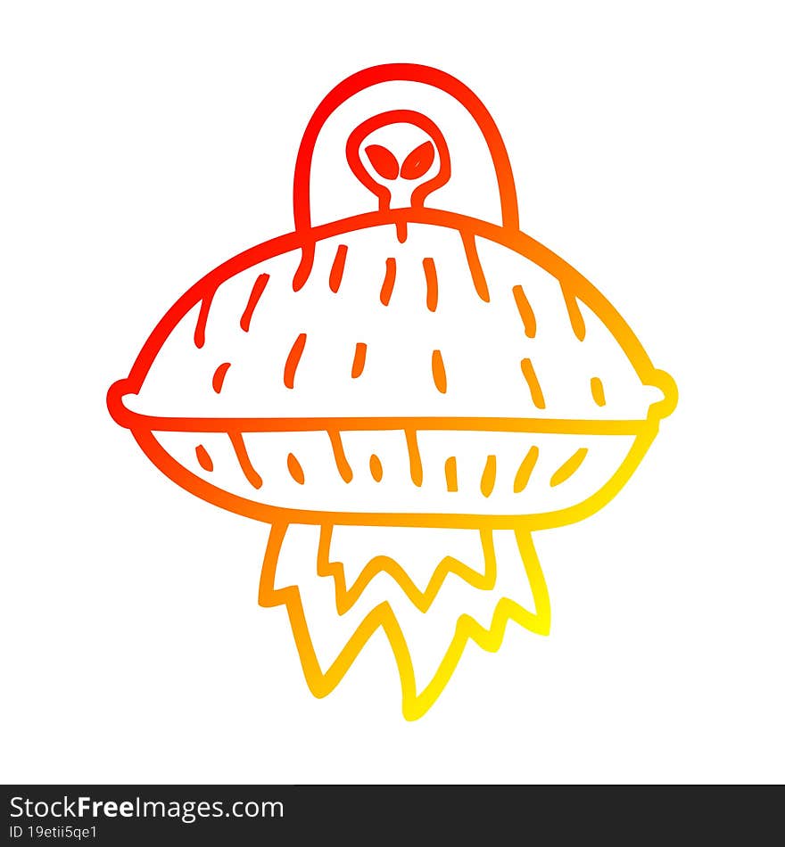 warm gradient line drawing cartoon alien spaceship