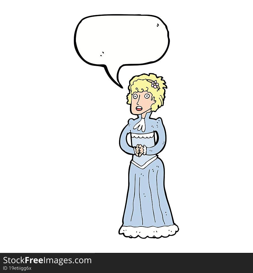 cartoon shocked victorian woman with speech bubble