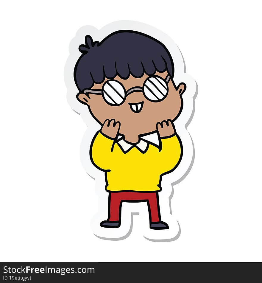 sticker of a cartoon boy wearing spectacles