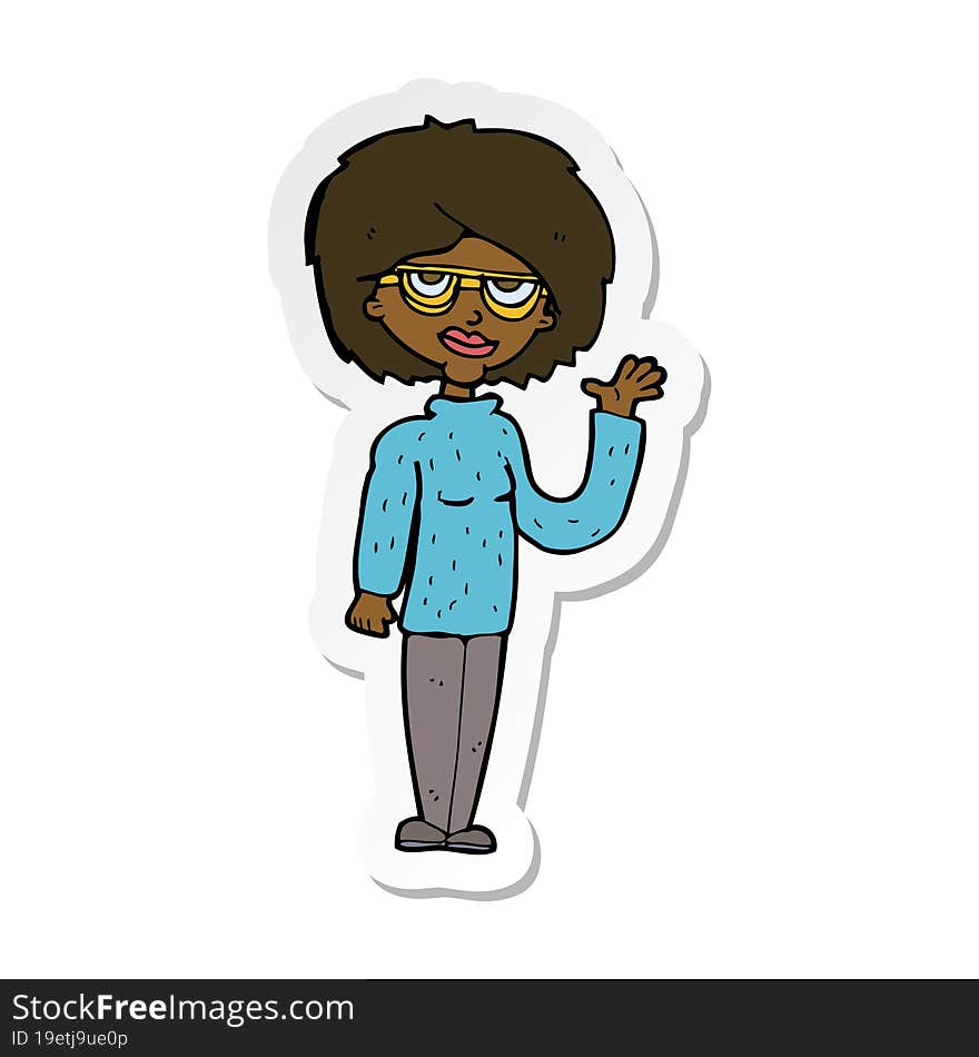 Sticker Of A Cartoon Woman Waving