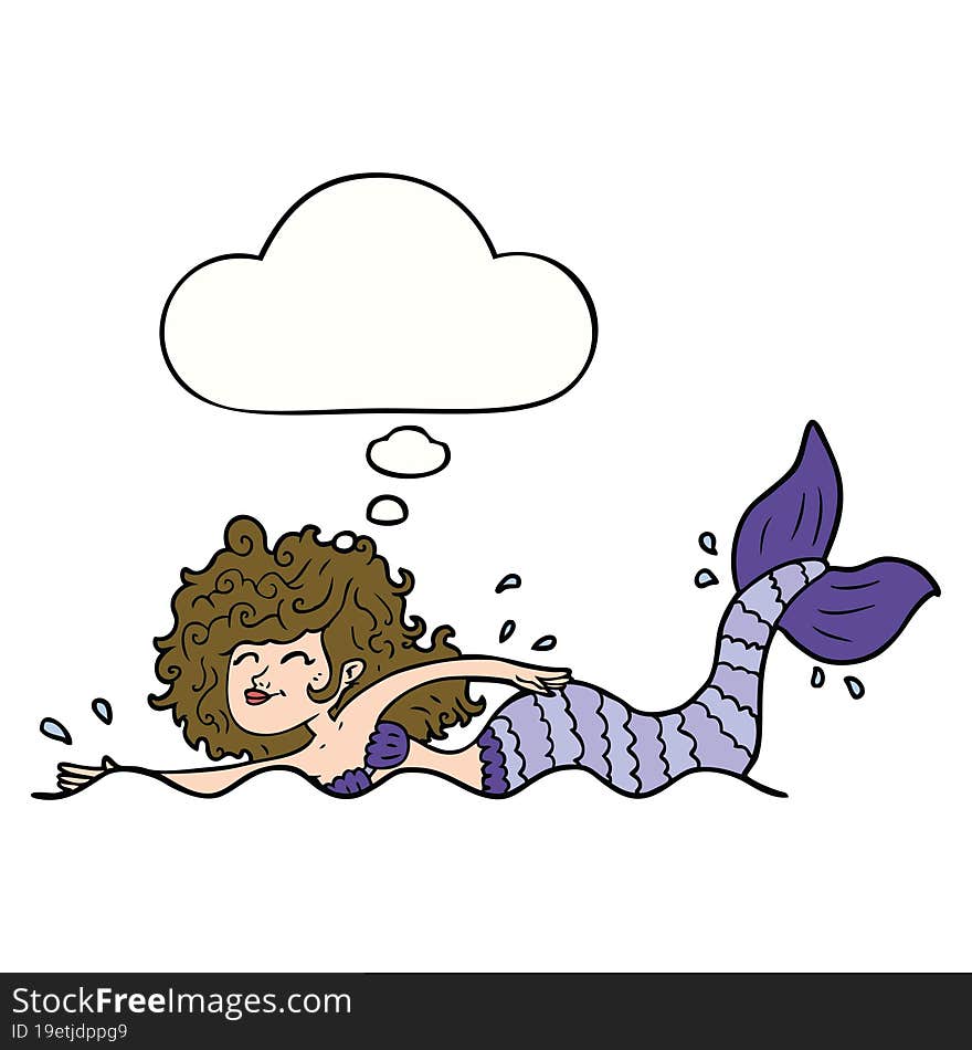 cartoon mermaid with thought bubble. cartoon mermaid with thought bubble