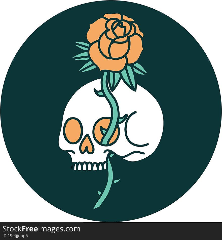 Tattoo Style Icon Of A Skull And Rose