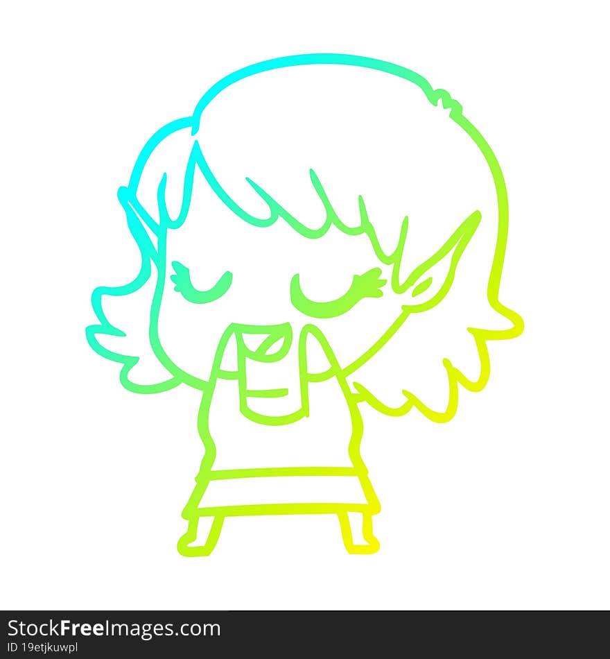 cold gradient line drawing happy cartoon elf girl