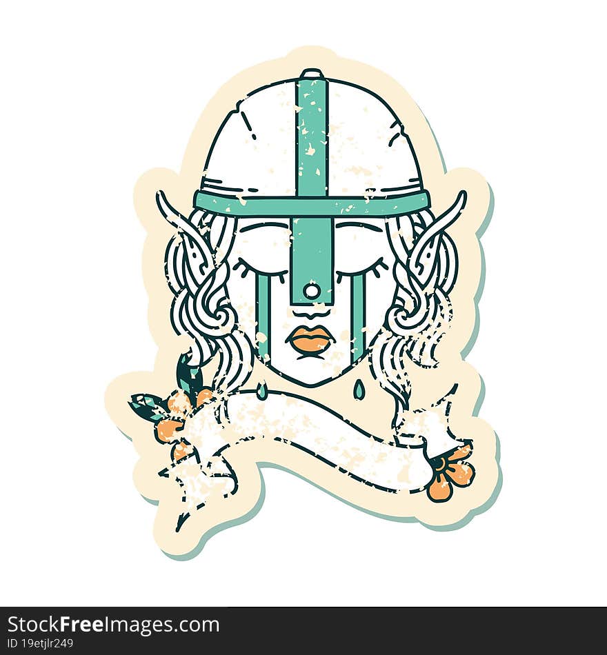 Retro Tattoo Style crying elf fighter character face. Retro Tattoo Style crying elf fighter character face