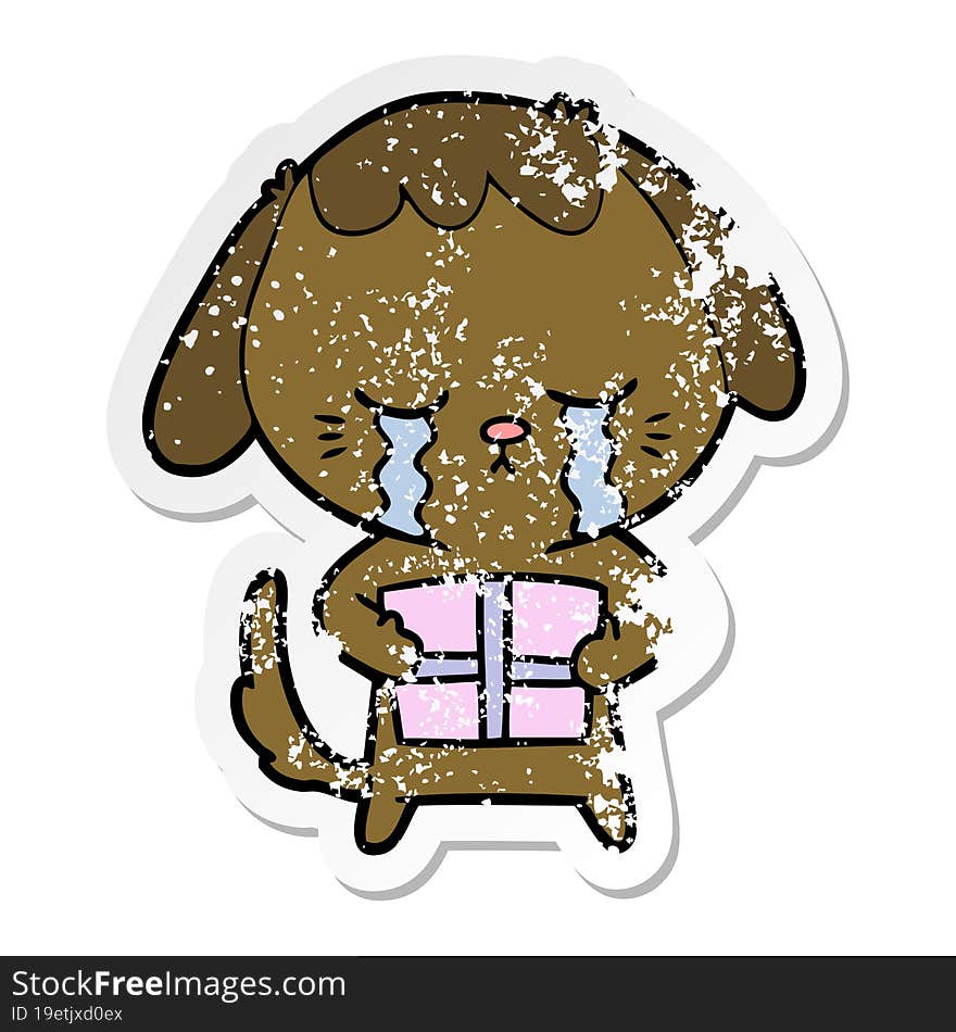 distressed sticker of a cartoon crying dog