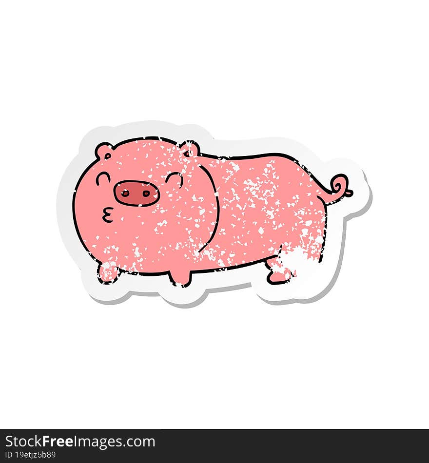 distressed sticker of a cartoon pig