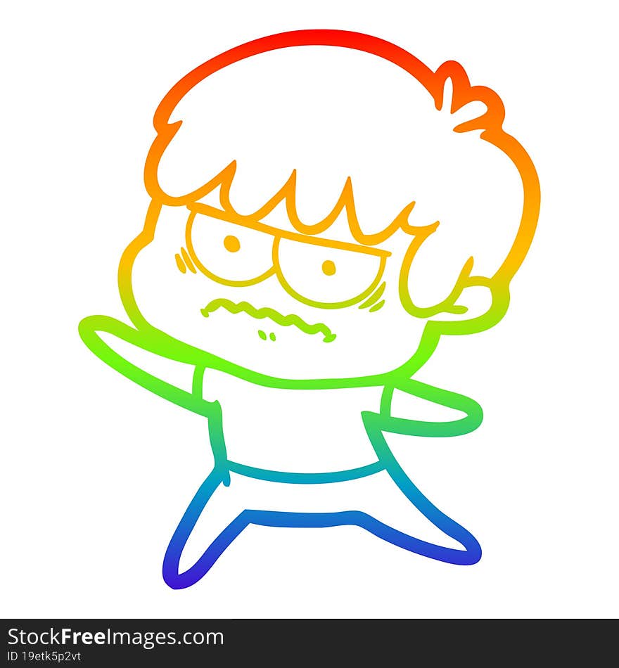 rainbow gradient line drawing annoyed cartoon boy