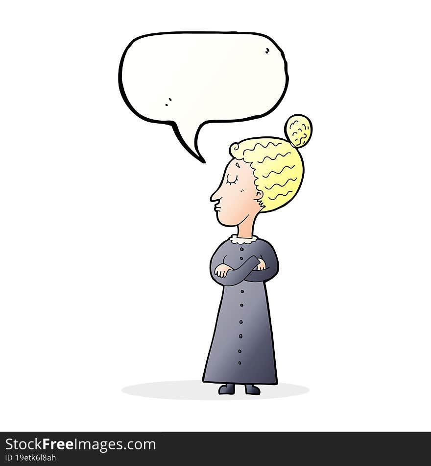 cartoon strict victorian teacher with speech bubble