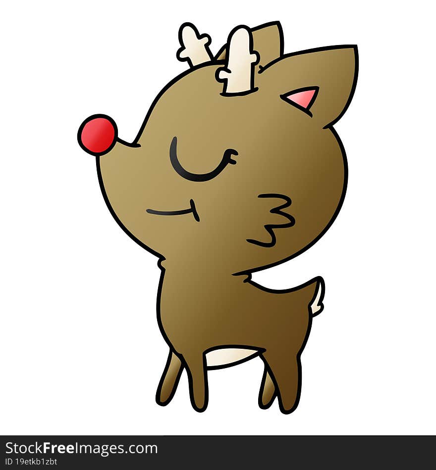 freehand drawn gradient cartoon of cute red nosed reindeer