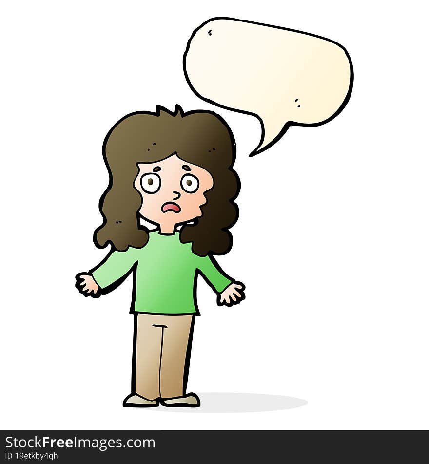 Cartoon Worried Woman With Speech Bubble