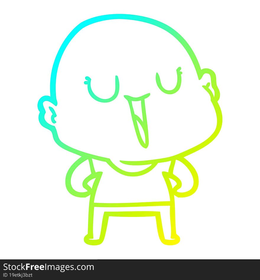 cold gradient line drawing of a happy cartoon bald man