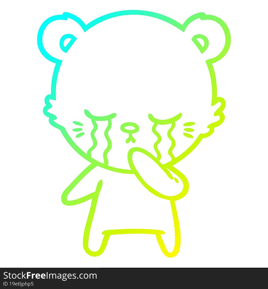 cold gradient line drawing of a crying cartoon bear